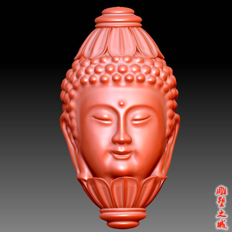 圆雕图三维图STL雕刻素材3D打印立体图精雕    橄榄核雕佛头