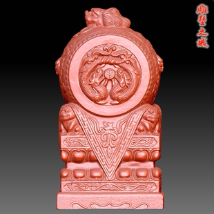 圆雕图三维图STL雕刻素材3D打印立体图精雕 草龙兽头门墩