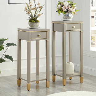 高端灰光豪华风格花架实木储物架室内花盆架双层插花架紧邻客厅电