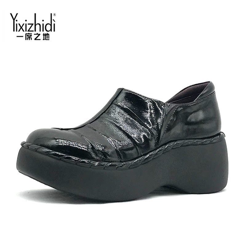 一席之地新款女鞋春夏真皮手工厚底宽底平底深口方头休闲单鞋皮鞋