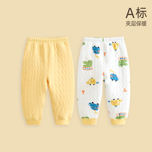 男女童睡裤 子秋冬棉裤 婴儿纯色 三层夹棉内穿打底裤 儿童保暖裤