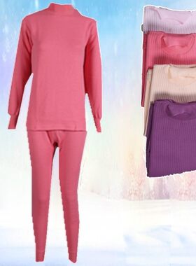 德鹰女士三层夹棉加厚纯棉女保暖内衣内裤冬季中老年女空气棉套装