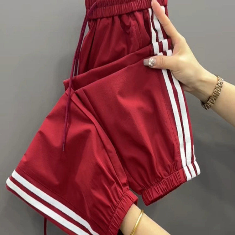 大码美式三条杠速干哈伦裤女装夏休闲裤