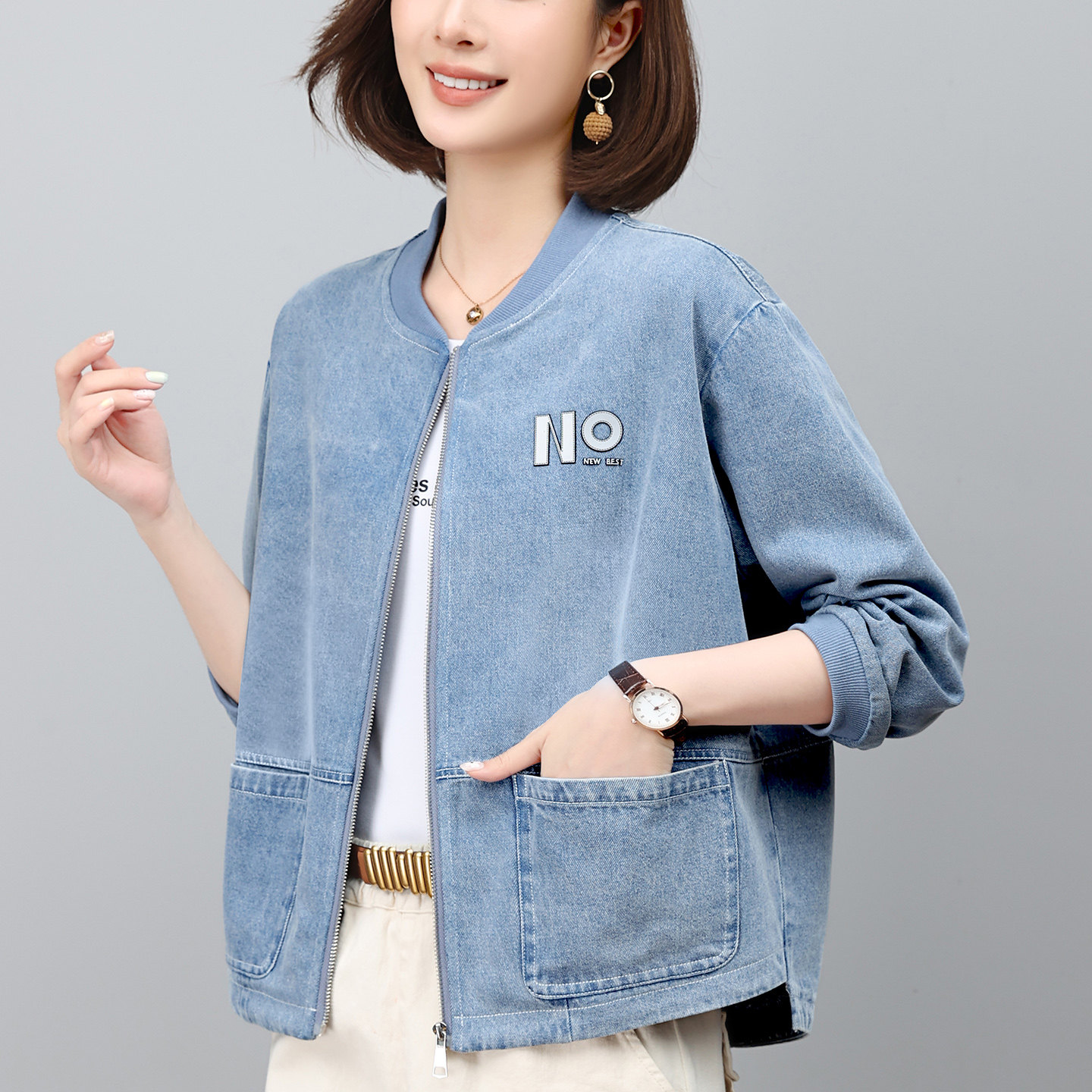 牛仔外套女春秋薄款中年妈妈2026新款时尚减龄上衣早秋棒球夹克服图片