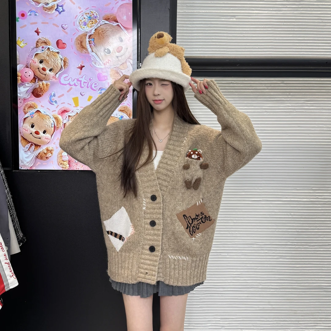 小熊刺绣针织毛衣保暖宽松休闲