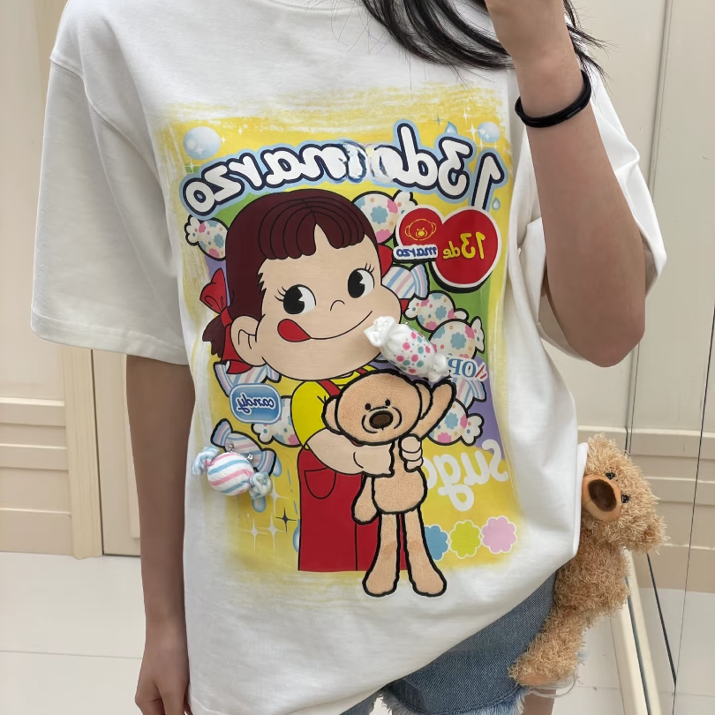 《糖果》夏季新款宽松减龄圆领休闲印花女短袖T恤 337