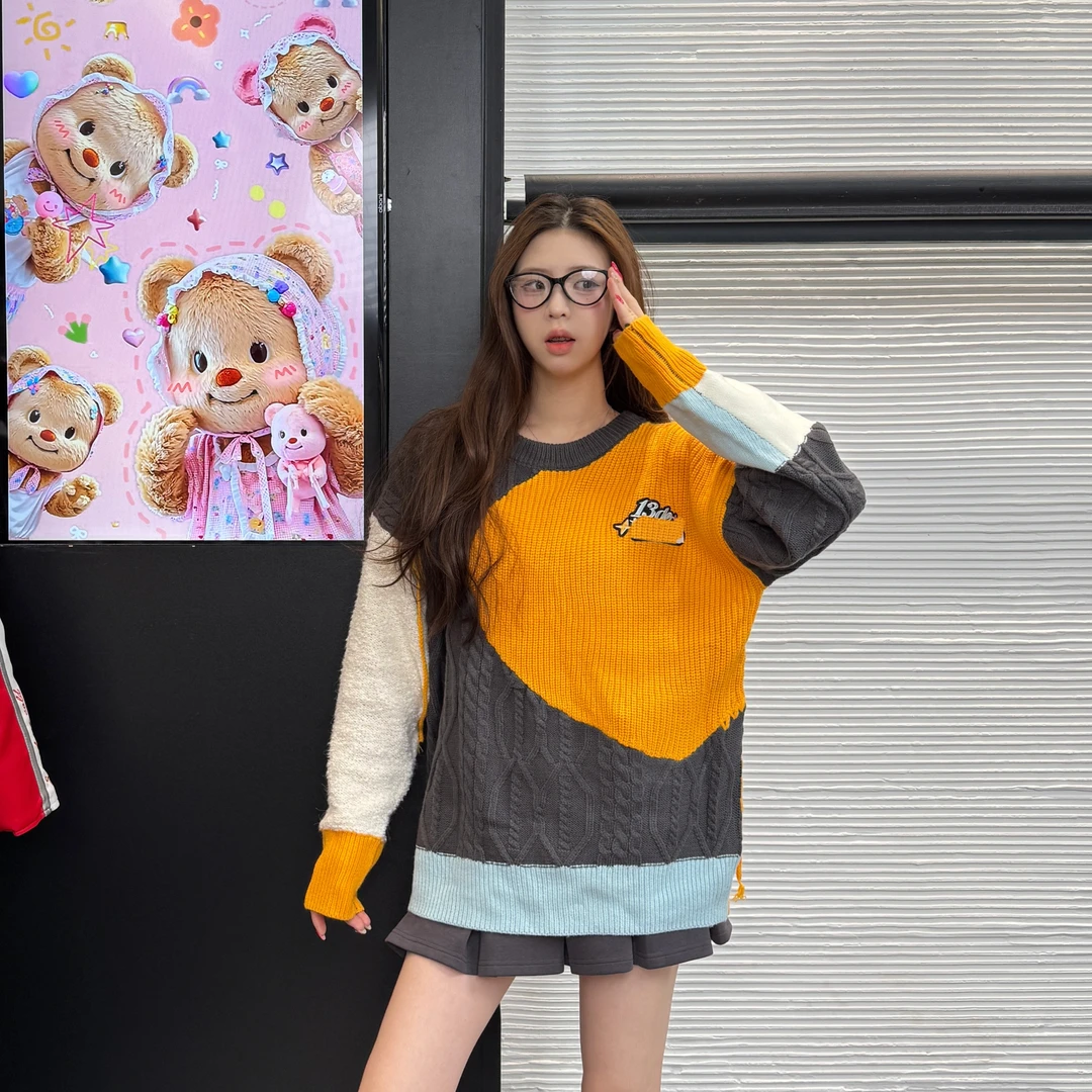 小熊秋冬新款百搭圆领毛衣