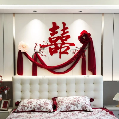 婚房布置女方卧室床头全套出嫁闺房结婚礼装饰简单大方装扮高级感