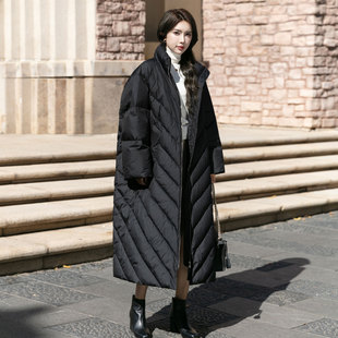 羽绒服女长款外套排骨2025新款加厚保暖白鸭绒高个子宽松立领外衣