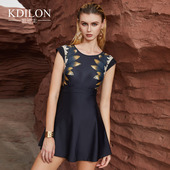 凯迪龙游泳衣女性感连体温泉泳衣无钢托裙式 保守遮肉显瘦塑身泳装