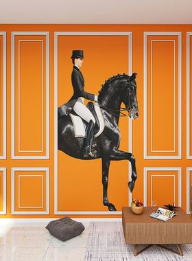 3D橙色高级感墙纸潮牌服装店网红直播背景墙布仿石膏线美容院壁纸