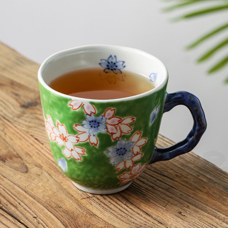 爱悦居日本进口有田烧手绘樱花陶瓷日式马克杯茶杯水杯杯子早餐杯