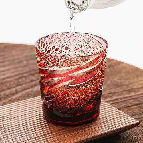 日本小樽切子威士忌杯酒杯琥珀黑