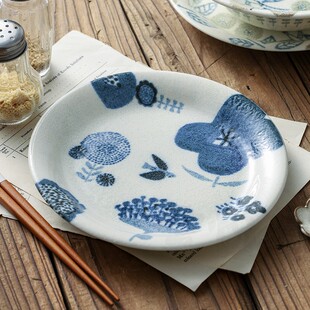 日本制进口手绘植物花卉陶瓷日式釉下彩餐具家用平盘骨碟圆盘碟子