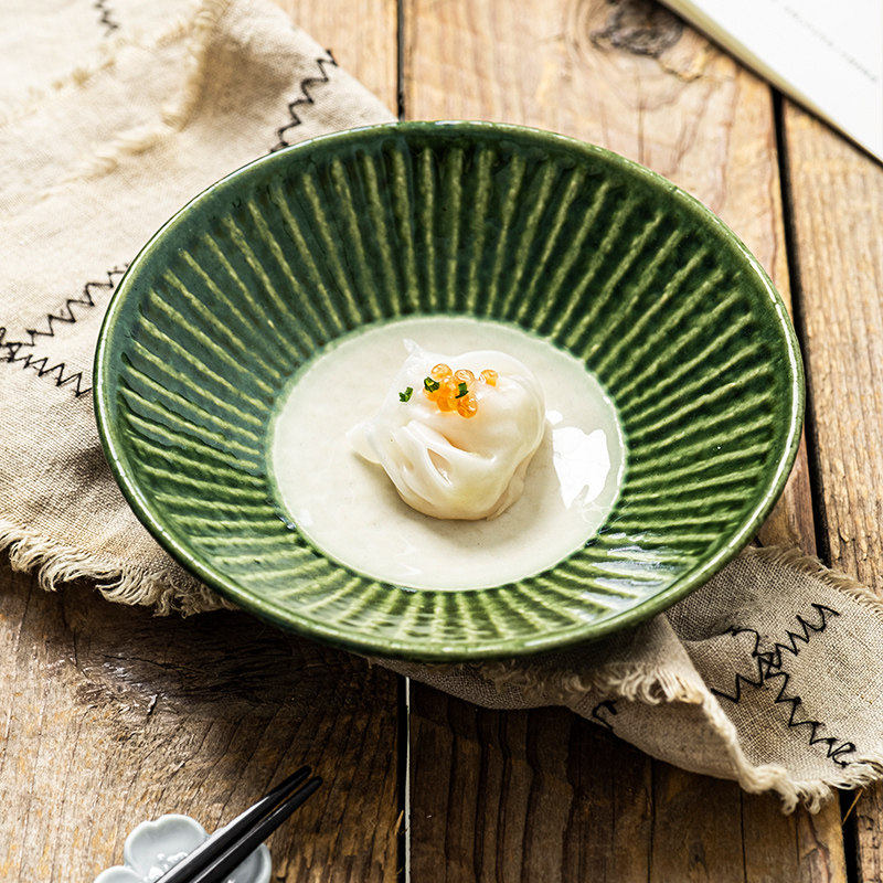 日本制进口濑户烧手作粗陶织部绿釉日式盘子餐具复古深盘菜盘家用,餐饮具,盘,淘宝优惠券,粉丝福利购,淘宝优惠卷