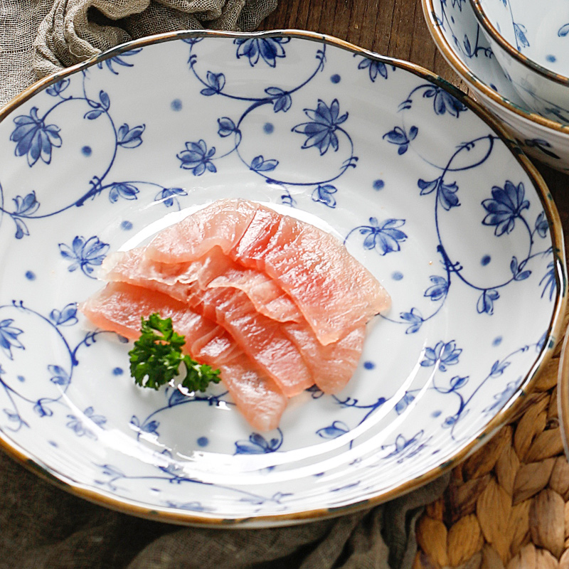 日本进口白唐草陶瓷碗盘碟釉下彩家用饭碗面碗日式餐具菜盘点心盘