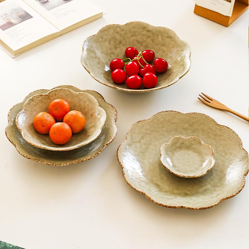 爱悦居日本进口陶瓷餐具复古岭花盘子浅碗炒菜盘饺子盘日式餐盘