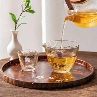 日本进口东洋佐佐木水晶玻璃公道杯日式琥珀分茶器手工锤纹品茗杯