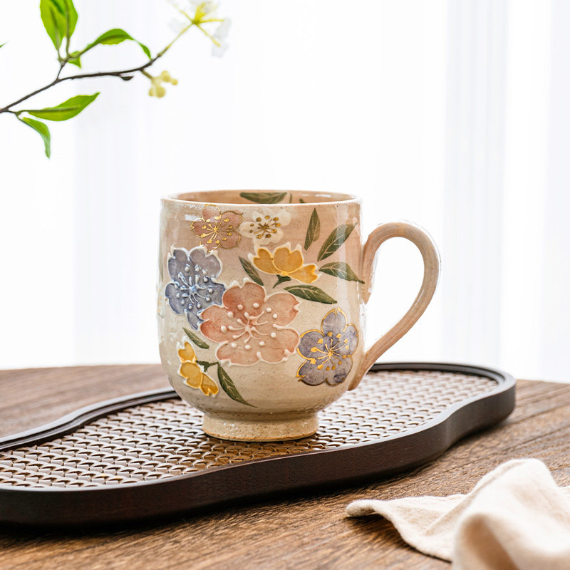 现货 日本进口京烧清水烧 春之风樱花马克杯作家陶器咖啡杯子水杯