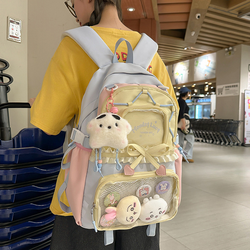 日系二次元单肩大容量斜挎包透明痛包托特吧唧女初中生超萌双肩包