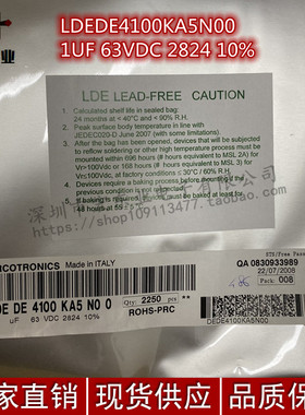 原装KEMET LDEDE4100KA5N00 1UF 63VDC 2824 10%正品现货