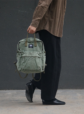 LEONIKITA 2025水洗做旧中性帆布通勤电脑包双肩包