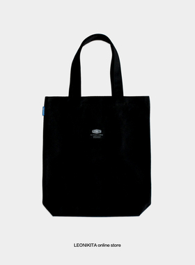 LEONIKITA 经典纯色基本款 竖款托特包 黑色单肩包电脑包帆布袋