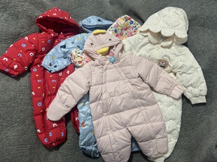 外贸原单宝宝连帽防风羽绒连体服爬服外出服夹棉哈衣