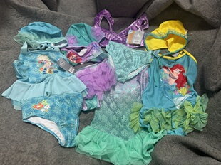 外贸原单夏季 女童配泳帽泳衣连体泳衣分体卡通泳衣