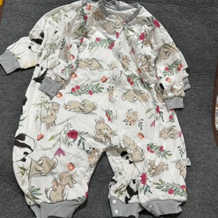 外贸原单春秋宝宝纯棉双层彩棉带可脱卸长袖分腿睡袋透气网恒温