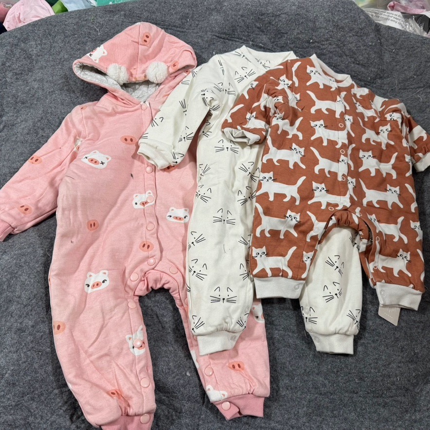 外贸原单秋冬宝宝纯棉夹棉花长袖棉爬服哈衣外出服