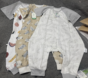 外贸原单夏季 分腿睡袋儿童连体睡衣 宝宝4层竹棉纱布带袖