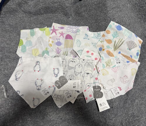 外贸原单宝宝纯棉纱布三角巾口水巾围嘴