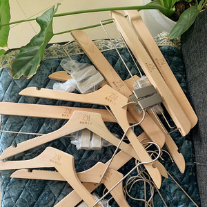 logo定制服装店女装衣架专用木质衣挂男装棉绳植绒防滑实木衣架子