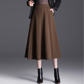 气质毛呢半身裙中长加厚呢子伞裙高腰垂感a字显瘦裙子女 秋冬新款