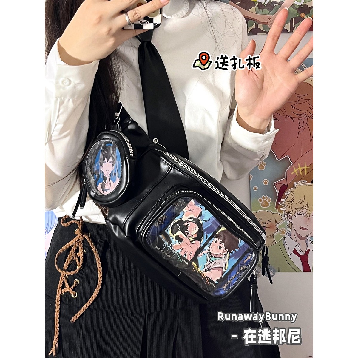 Y2K镭射百搭校园少女斜挎胸包透明扎谷吧唧ins小众娃包潮简约痛包