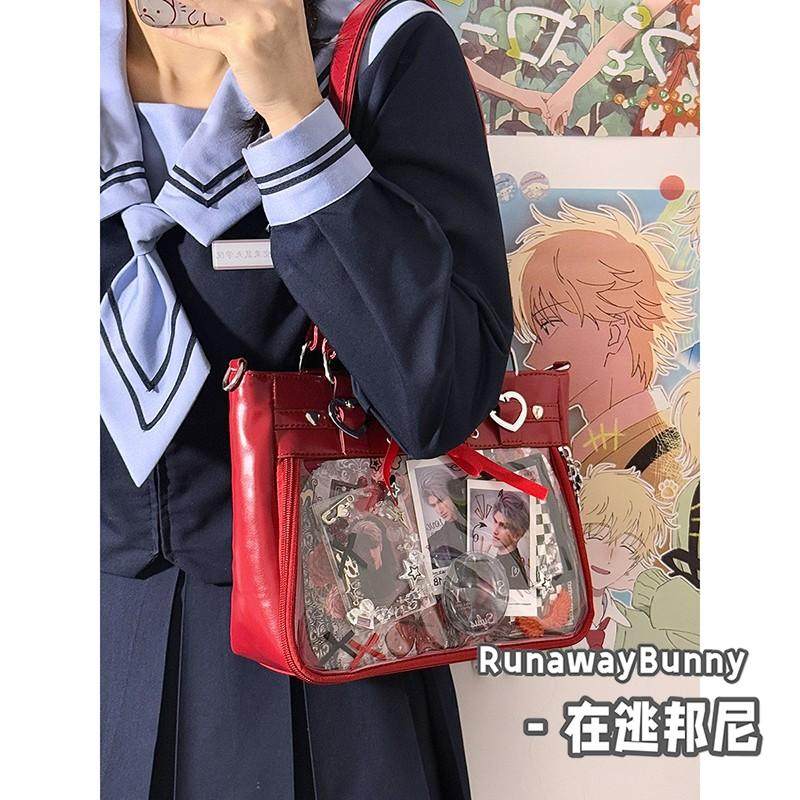 基础款百搭缎面透明小食量痛包二次元PU蝴蝶结单肩斜挎包娃包痛包