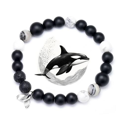 8mm Black and White Orca Stone Beaded Bracelet for Men