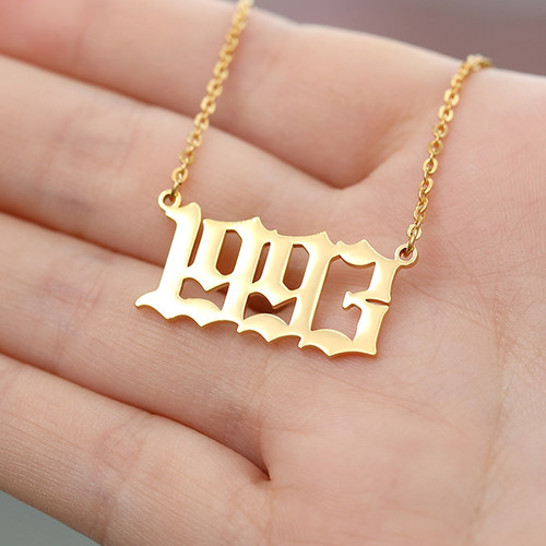 Stainless Steel Birth Year Necklace For Women Men Gold