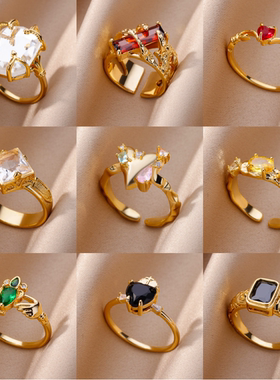 Luxury Zircon Heart Rings For Women Gold Color Open