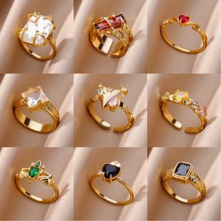 Zircon Gold For Women Rings Color Luxury Open Heart