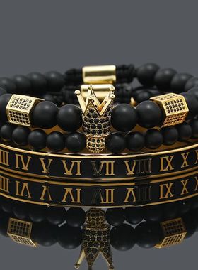 Luxury Natural White Stone Beads Charm Crown CZ Crystal Man