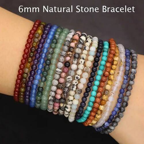 Natural Stone Crystal Bead Stretch Bracelet Lapis Lazuli