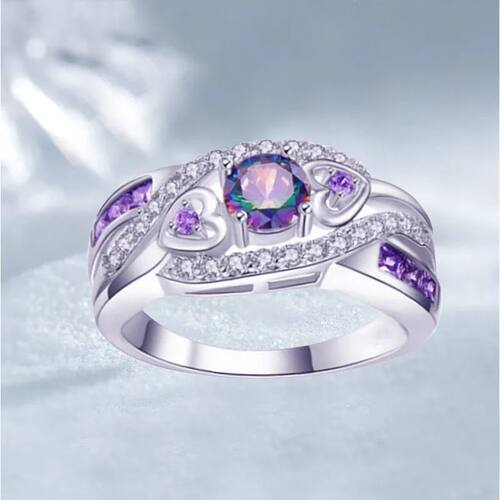 Fashion Selling Ladies Ring Heart Set with Amethyst Zircon