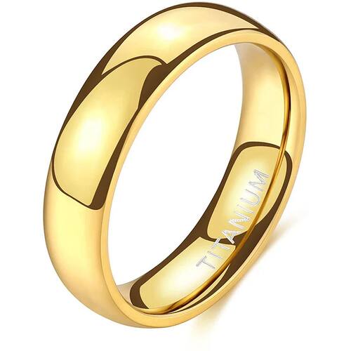 6mm Titanium Ring 18K Gold Plated Dome High Polished