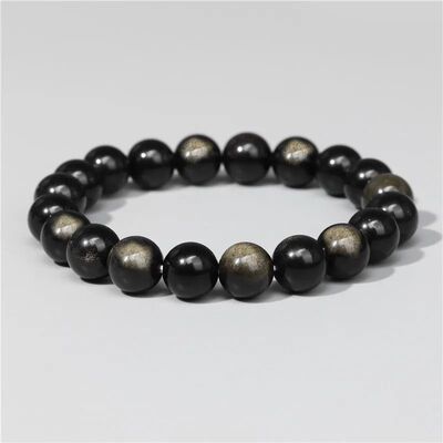 Black Gold Color Obsidian Beaded Stretch Bracelets 6-12mm
