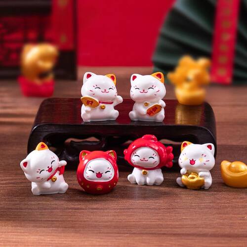 6/12pcs New Chinese Cartoon Maneki Neko Ornaments Animal