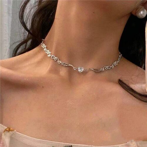 Silver Color Irregualr Choker Necklace for Women Love Heart