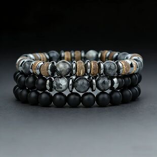 Luxury Set 3Pcs Bracelet Natural Men Stone Grade Onyx 8mm