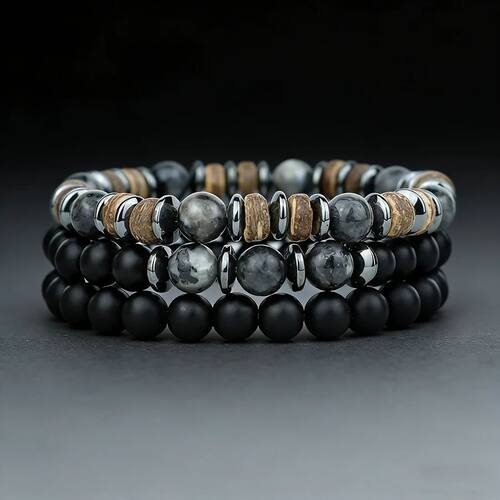 Luxury 3Pcs/Set Natural Stone Bracelet Men 8mm Grade A Onyx